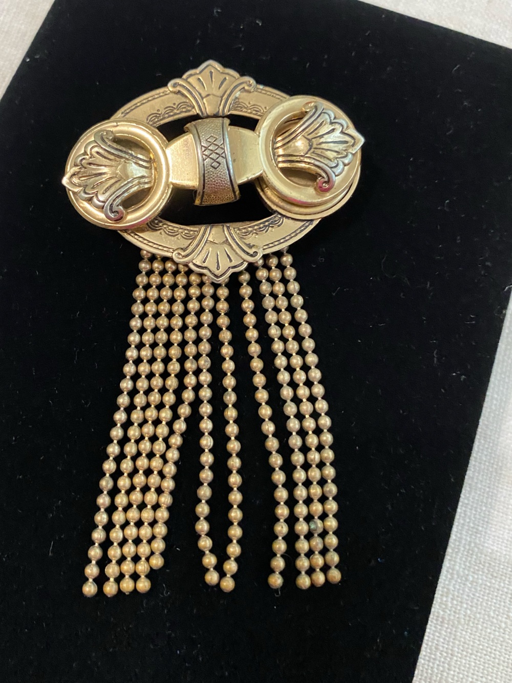 CORO Adolph Katz Locket Brooch with RARE Waterfall Ball Chain Fringe 1940s